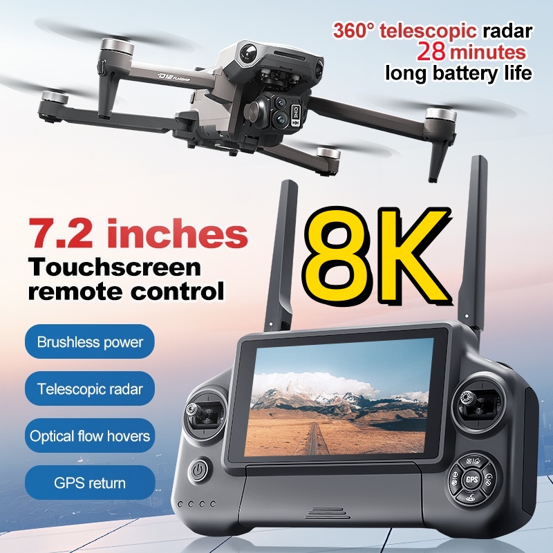 Drone Rc With Screen - 8K 3軸ジンバルブラシレス7.2インチタッチスクリーンFPVリモートコントロールクアッドコプター5KM障害物回避エアドロップGPSリターンRCドローン