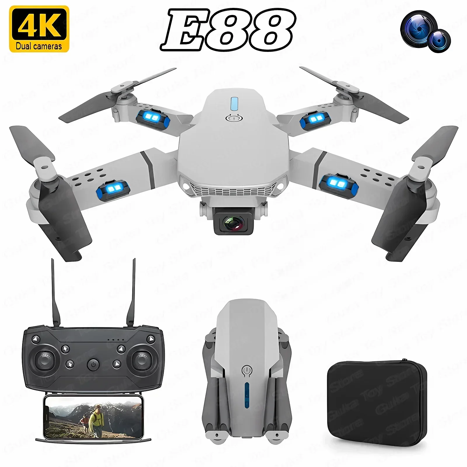 Drone E88 Rc Quadcopter - 折りたたみ式クワッドコプター,e88プロ広角fpv,wifi,hd,4k,1080p,カメラ,高さ保持,rc,ヘリコプターのおもちゃ,男の子へのクリスマスプレゼント