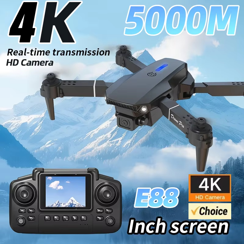 Drone E88 Rc Quadcopter - 4KデュアルカメラHD空撮ドローン、スクリーン付き折りたたみ式クアッドコプターRCおもちゃ、子供男の子向けギフト、新改良ドローンE88 Pro