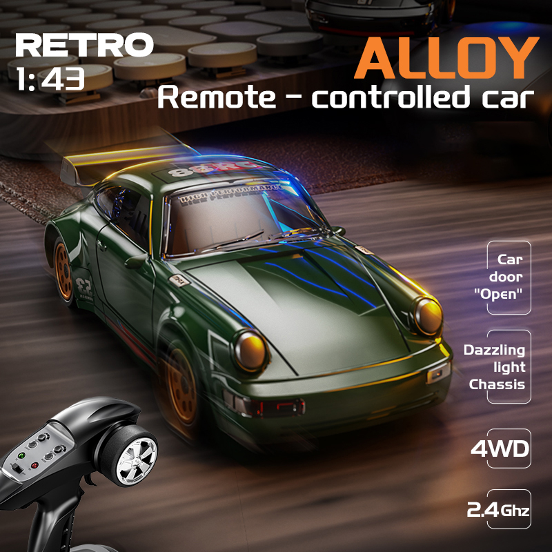 Rc Drift Car Kit - 合金製1/43フルスケールRCドリフトカー ジャイロ搭載 4WDミニデスクトップリモコンカー DIYステッカー付き 車のドア開閉可能 男の子向けおもちゃ