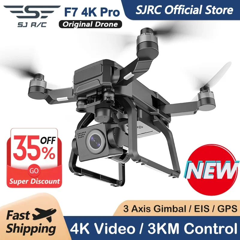 Drone Sjrc - カメラ付きプロフェッショナルブラシレスクワッドコプター,4k pro,GPS, HD, 5g,wifi,fpv,3km, 3軸,ジンバル,eis,折りたたみ式,SJRC-F7