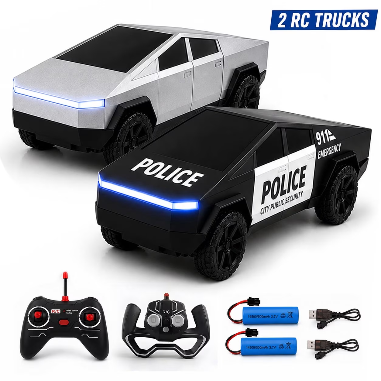 Rc Drift Car Kit - 2個セット RCサイバートラックおもちゃ ラジコンカー シルバーピックアップポリスカー LEDライト付き 電動レーシングカー