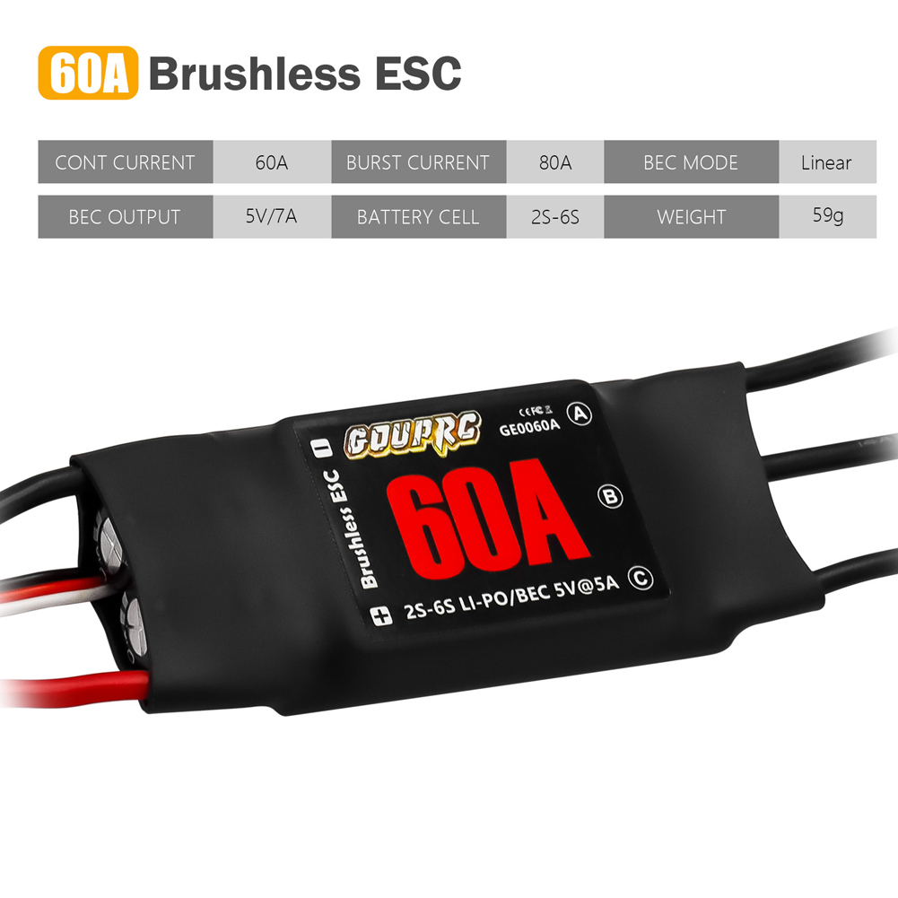 60A ブラシレス ESC 2-6S 電動スピードコントロー - Drone Helicopter Rc のレビューと価格